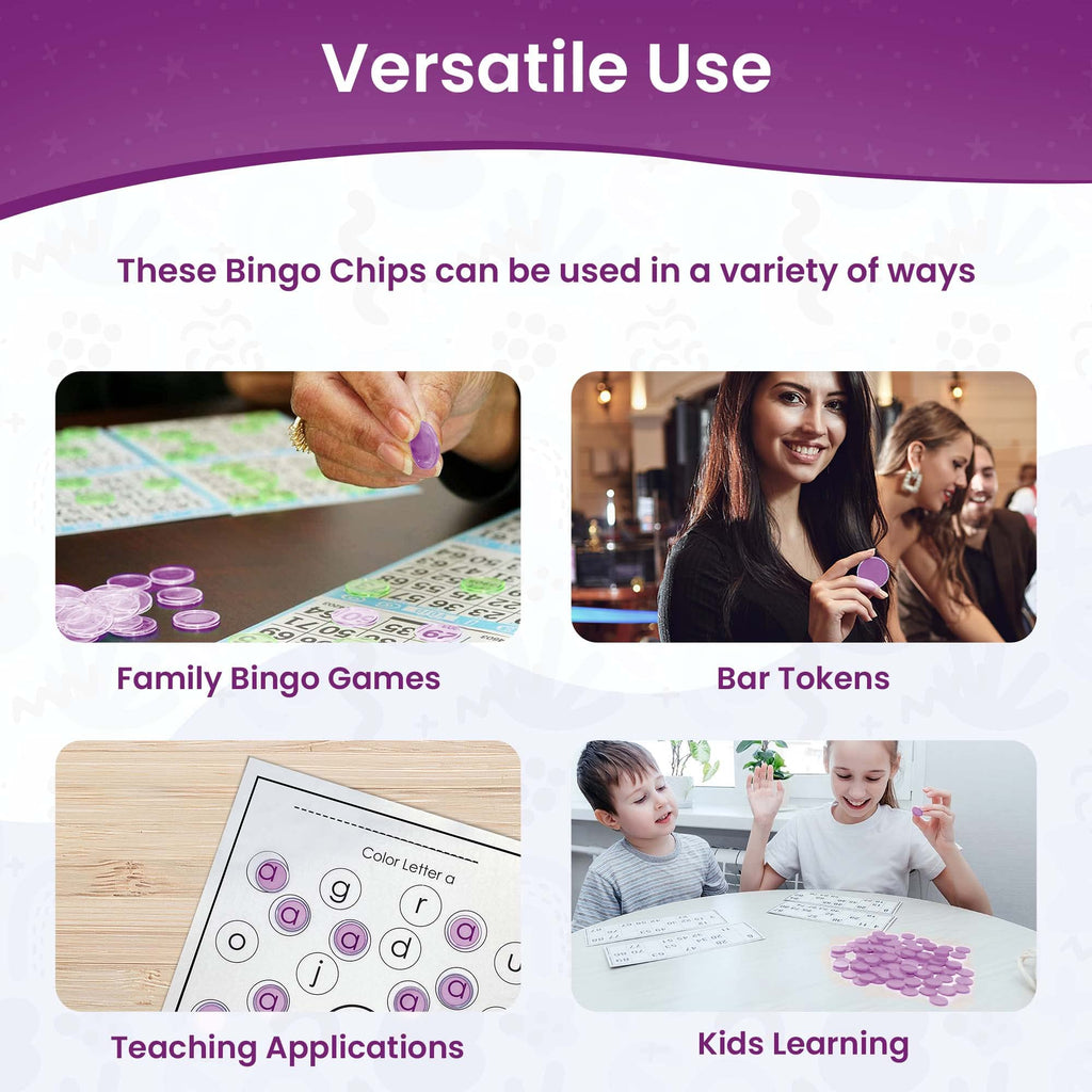 MR CHIPS Magnetic Bingo Chips - 200 Violet Transparent with Metal Rings