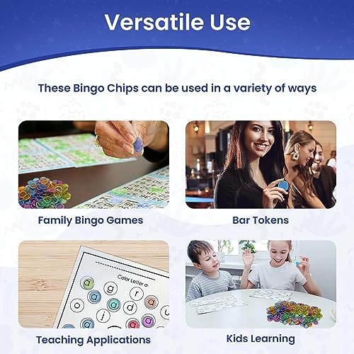 MR CHIPS Magnetic Bingo Chips - 300 Pieces, 3/4 Inch, Assorted Transparent Colors with Metal Ring & Reusable Bag