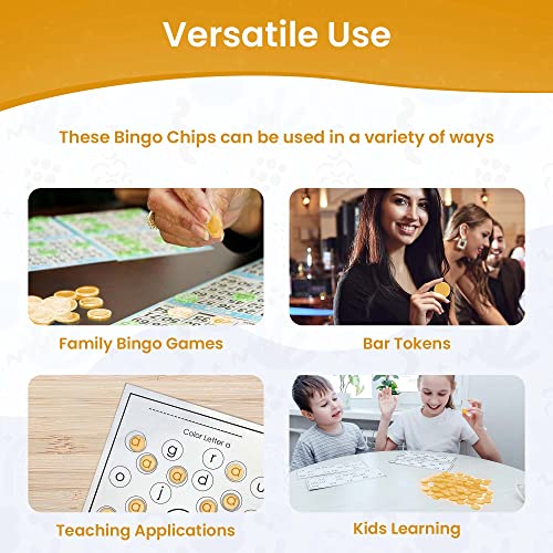 MR CHIPS Magnetic Bingo Chips 3/4 Inch 300 Pieces Yellow Transparent with Metal Ring and Storage Bag