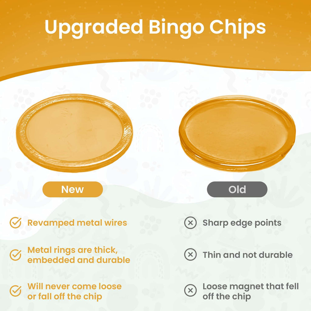 MR CHIPS Magnetic Bingo Chips 3/4 Inch 300 Pieces Yellow Transparent with Metal Ring and Storage Bag