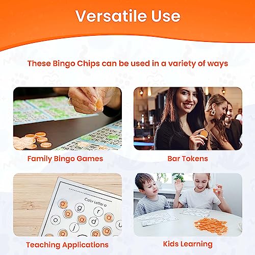 MR CHIPS Magnetic Bingo Chips with Metal Ring – 200 Orange Transparent 3/4 Inch Pieces in Reusable Storage Bag