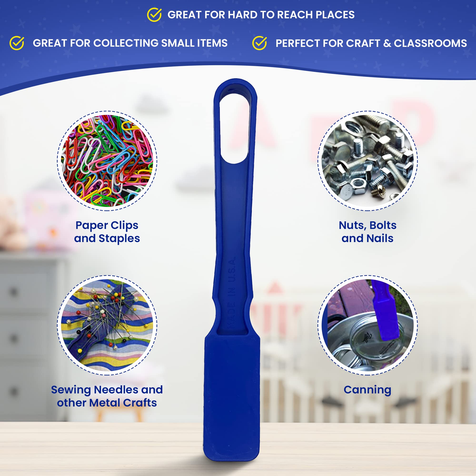 MR CHIPS Magnetic Bingo Wand Set - 200 Blue 3/4-Inch Chips with Metal Rings, Heavy-Duty Magnet, Made in USA