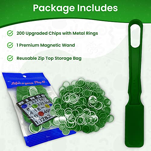 MR CHIPS Upgraded Bingo Magnetic Wand & 200 Plastic Chips with Metal Rings – 7 Colors, Heavy-Duty Magnet, Made in USA