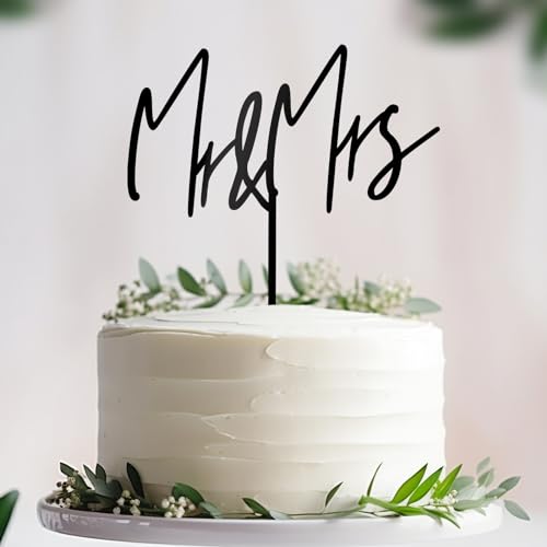 Mr & Mrs Black Wedding Cake Topper (Design 02) – Mirror Acrylic, 6 inches