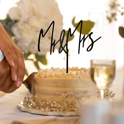 Mr & Mrs Black Wedding Cake Topper (Design 02) – Mirror Acrylic, 6 inches
