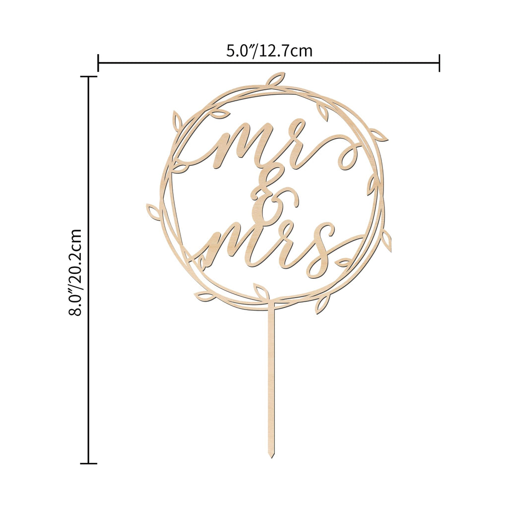 Mr & Mrs Wooden Wedding Cake Topper - 5 Inches Wide, Fits 4-8 Inch Cakes