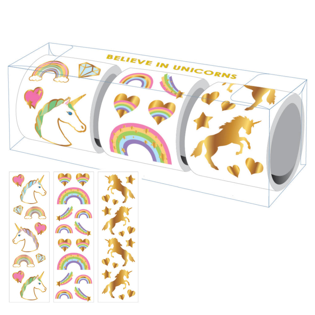 Mrs. Grossman's Believe in Unicorns Gift Box: 3 Rolls of Stickers with Over 175 Unicorns, Rainbows, Hearts & More for Scrapbooking, Journaling, and Crafting