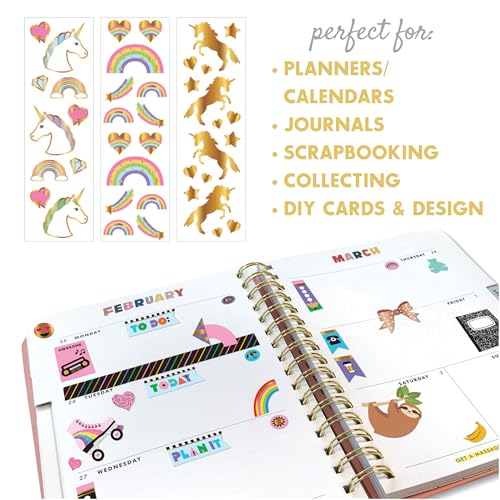 Mrs. Grossman's Believe in Unicorns Gift Box: 3 Rolls of Stickers with Over 175 Unicorns, Rainbows, Hearts & More for Scrapbooking, Journaling, and Crafting