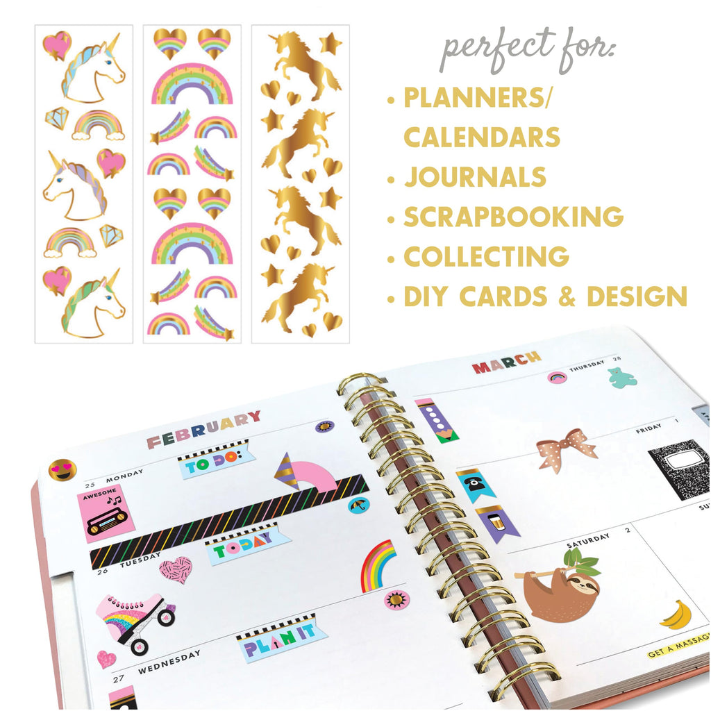 Mrs. Grossman's Believe in Unicorns Gift Box: 3 Rolls of Stickers with Over 175 Unicorns, Rainbows, Hearts & More for Scrapbooking, Journaling, and Crafting