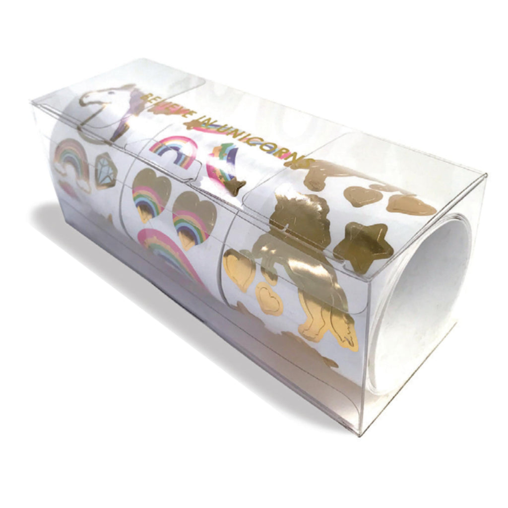 Mrs. Grossman's Believe in Unicorns Gift Box: 3 Rolls of Stickers with Over 175 Unicorns, Rainbows, Hearts & More for Scrapbooking, Journaling, and Crafting