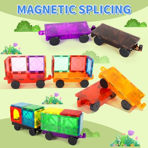 Mruikeny 4-Piece Magnetic Tiles Cars Set - Compatible Magnetic Building Blocks for Kids 3+