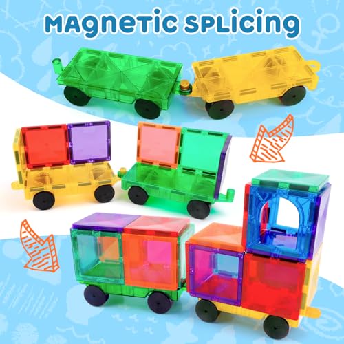 Mruikeny Magnetic Tiles Cars Construction Set – 4-Pack Magnet Building Blocks for Kids Ages 3+
