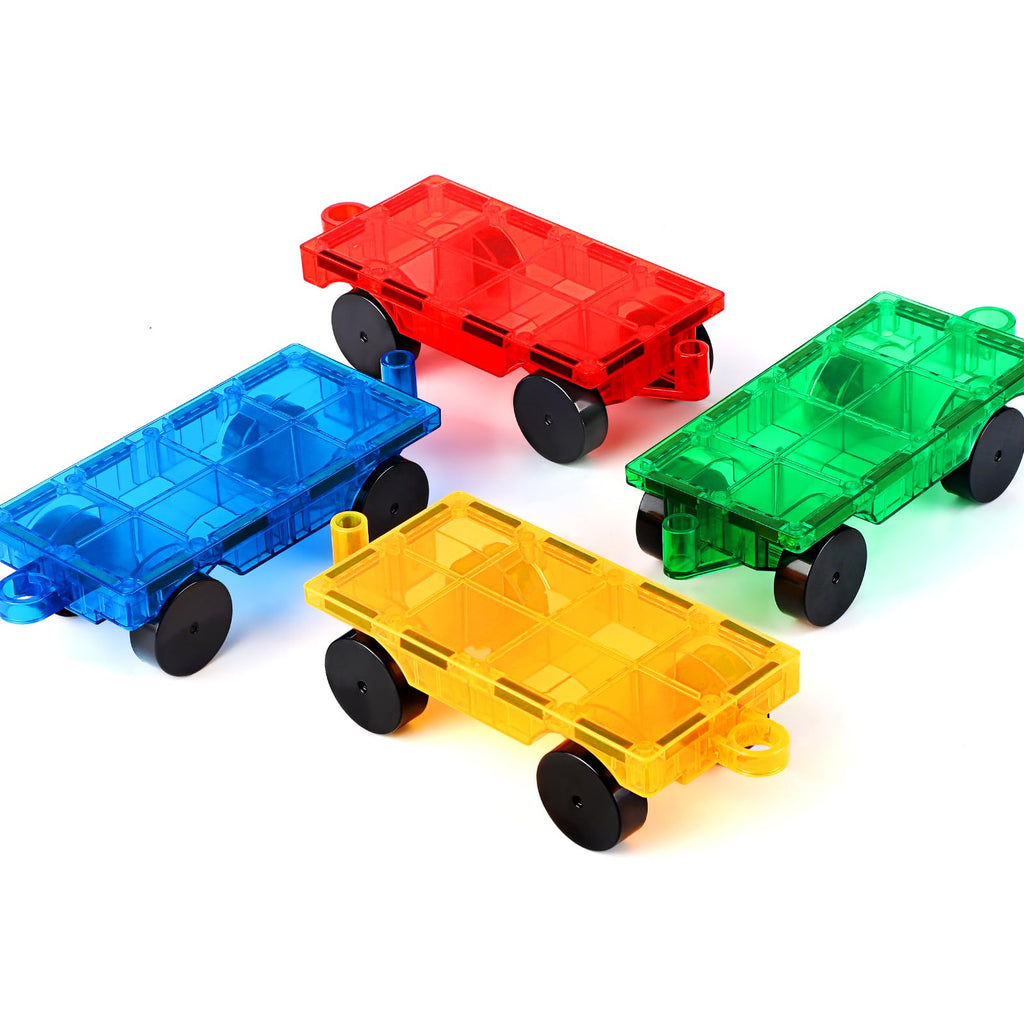 Mruikeny Magnetic Tiles Cars Construction Set – 4-Pack Magnet Building Blocks for Kids Ages 3+