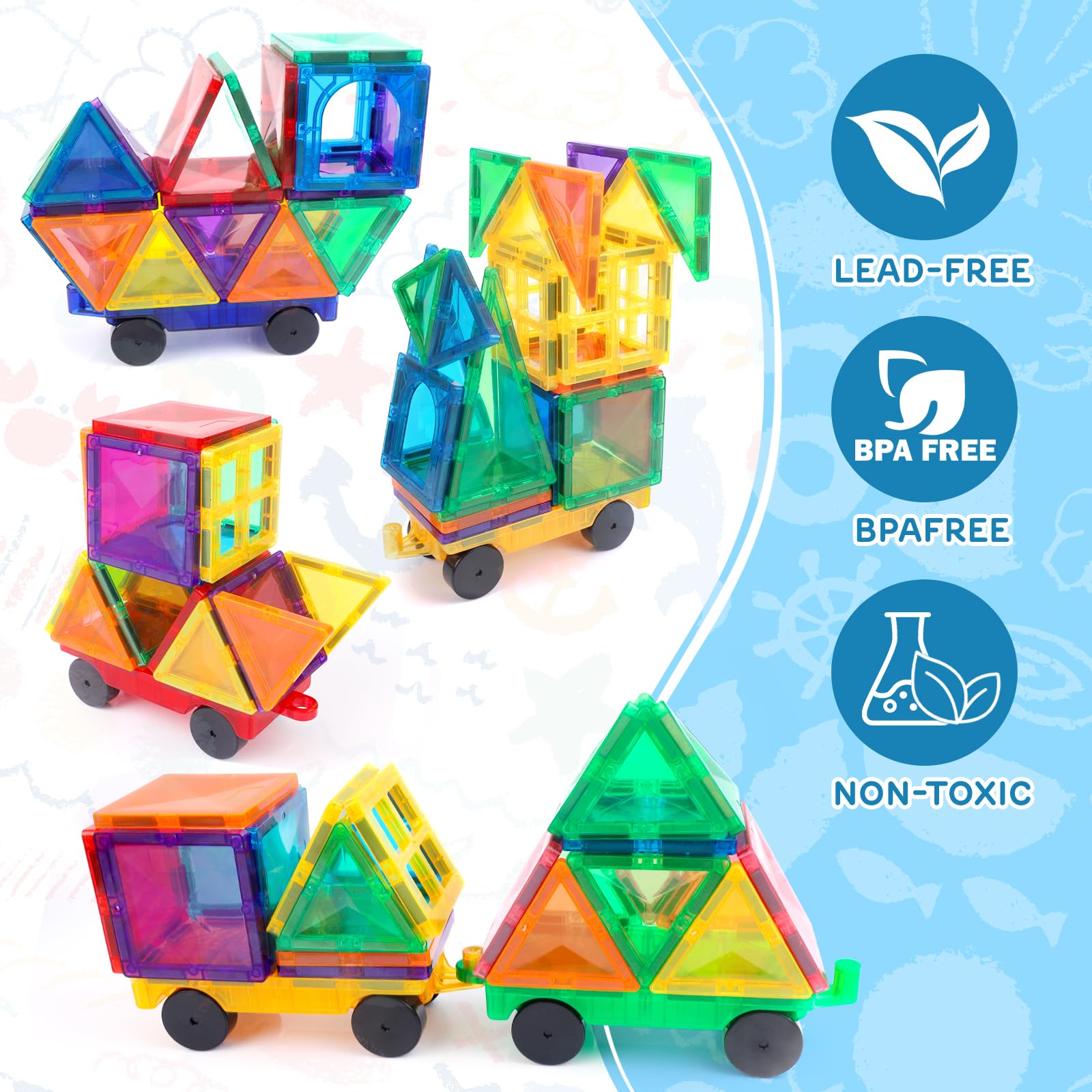 Mruikeny Magnetic Tiles Cars Construction Set – 4-Pack Magnet Building Blocks for Kids Ages 3+
