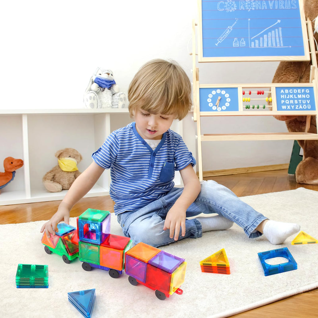 Mruikeny Magnetic Tiles Cars Construction Set – 4-Pack Magnet Building Blocks for Kids Ages 3+