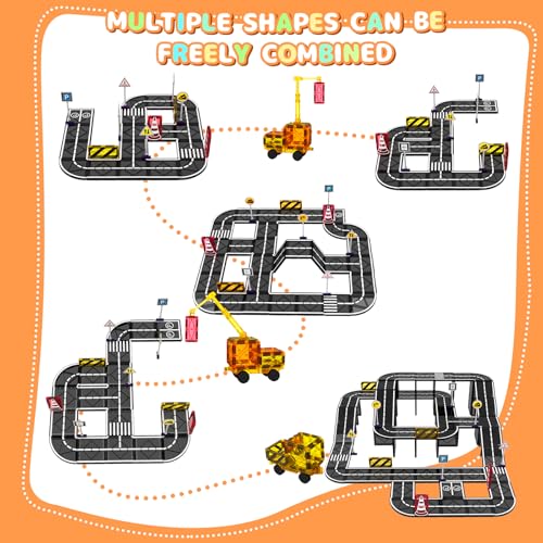 Mruikeny Magnetic Tiles Road Set – 23 Piece STEM Building Blocks with Road Signs for Kids Ages 3-8