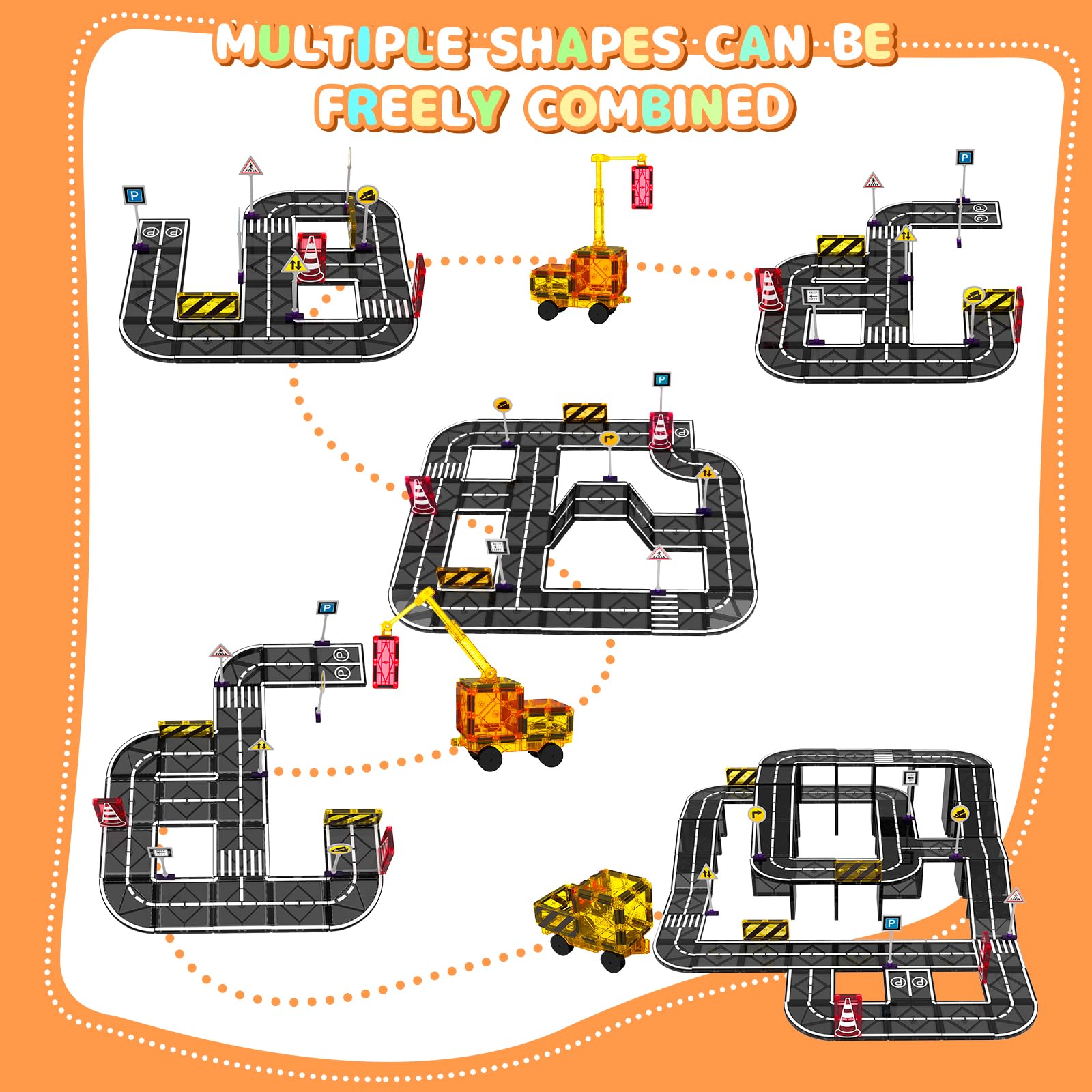 Mruikeny Magnetic Tiles Road Set – 23 Piece STEM Building Blocks with Road Signs for Kids Ages 3-8