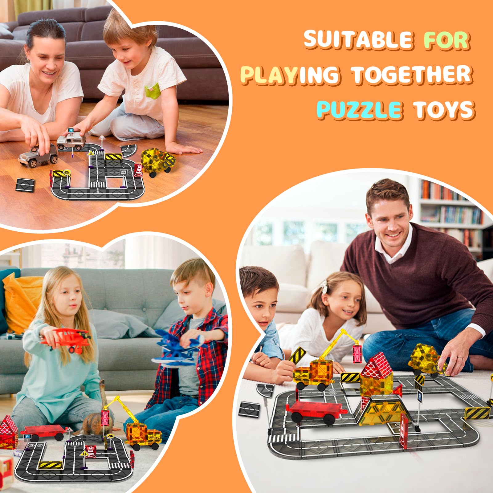 Mruikeny Magnetic Tiles Road Set – 23 Piece STEM Building Blocks with Road Signs for Kids Ages 3-8