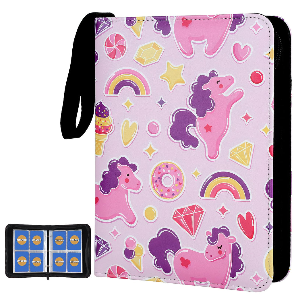 MTGPRO 4-Pocket Card Binder – Holds 400 Trading Cards, Pink Rainbow, Waterproof PU Leather with 50 Removable Sleeves