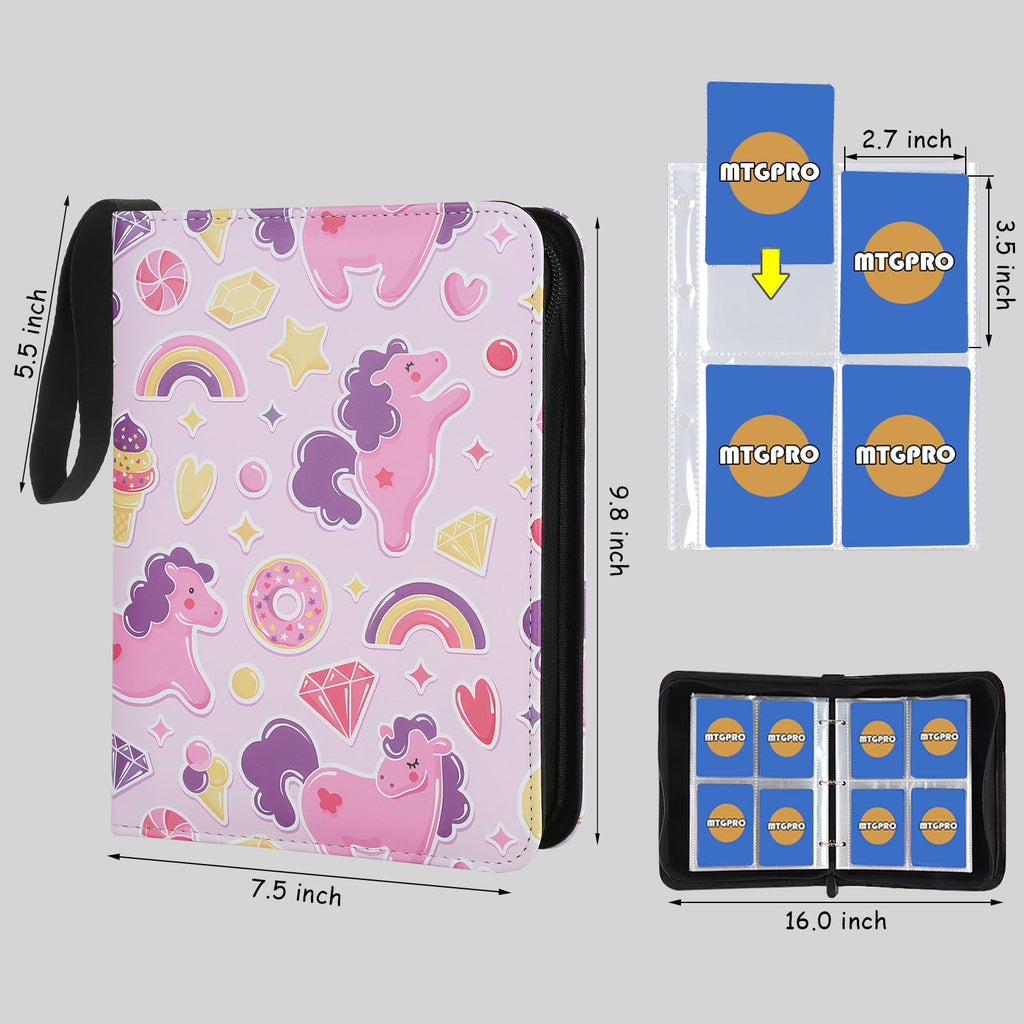 MTGPRO 4-Pocket Card Binder – Holds 400 Trading Cards, Pink Rainbow, Waterproof PU Leather with 50 Removable Sleeves