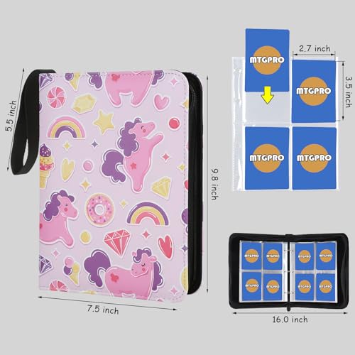 MTGPRO 4-Pocket Card Binder – Holds 400 Trading Cards, Pink Rainbow, Waterproof PU Leather with 50 Removable Sleeves