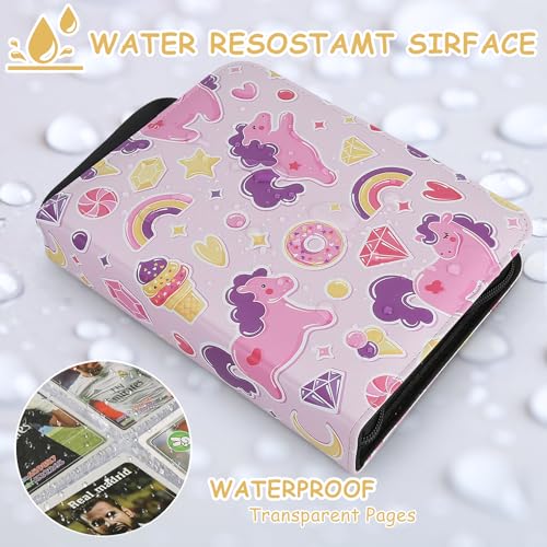 MTGPRO 4-Pocket Card Binder – Holds 400 Trading Cards, Pink Rainbow, Waterproof PU Leather with 50 Removable Sleeves