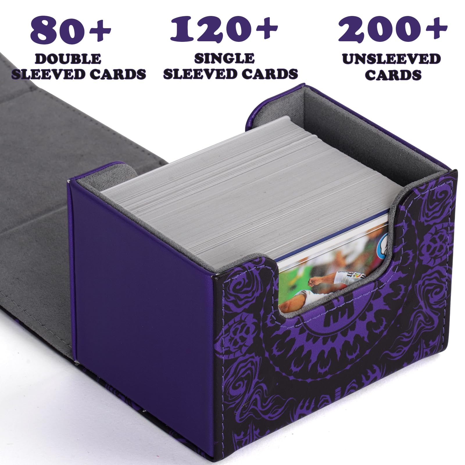 MTGPRO Purple PU Leather Deck Box for MTG and TCG Cards – Holds 120+ Sleeved Cards, Magnetic Closure
