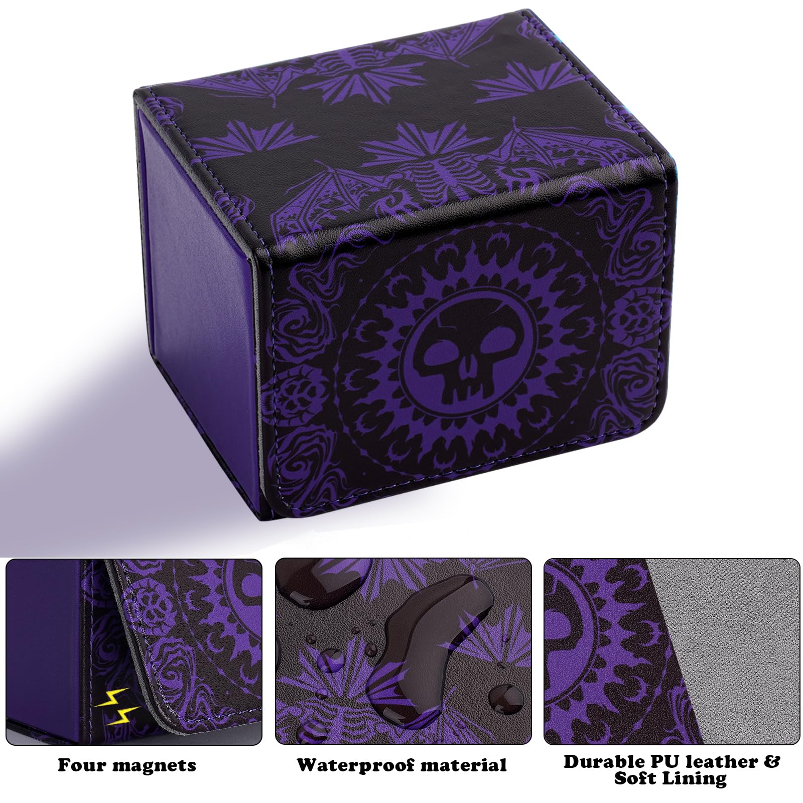 MTGPRO Purple PU Leather Deck Box for MTG and TCG Cards – Holds 120+ Sleeved Cards, Magnetic Closure