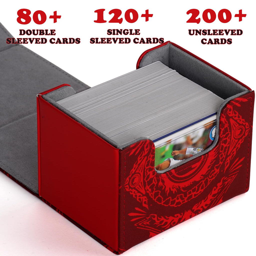MTGPRO Red Deck Box: Holds 120+ Sleeved Cards, PU Leather Magnetic Case for MTG, Yu-Gi-Oh, One Piece TCG