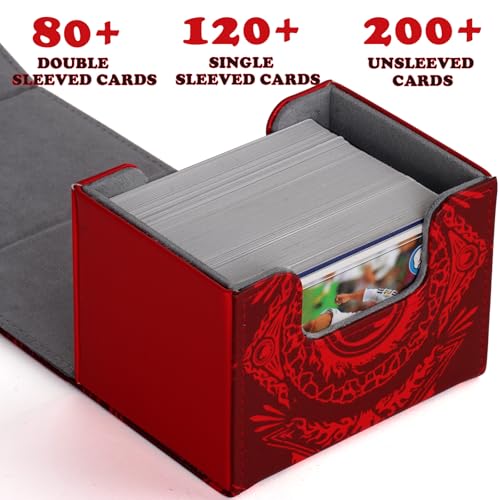 MTGPRO Red Deck Box: Holds 120+ Sleeved Cards, PU Leather Magnetic Case for MTG, Yu-Gi-Oh, One Piece TCG