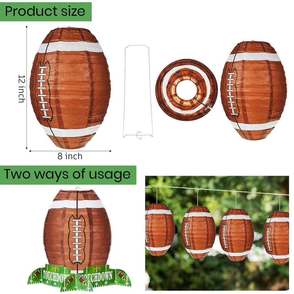 Mudder 4-Pack Football Paper Lantern Centerpieces with Stands - 12 Inch Brown American Soccer Ball Decor for Game Day Parties