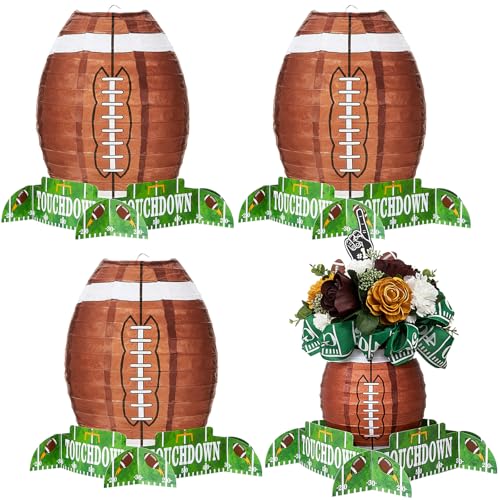 Mudder 4-Pack Football Paper Lantern Centerpieces with Stands - 12 Inch Brown American Soccer Ball Decor for Game Day Parties
