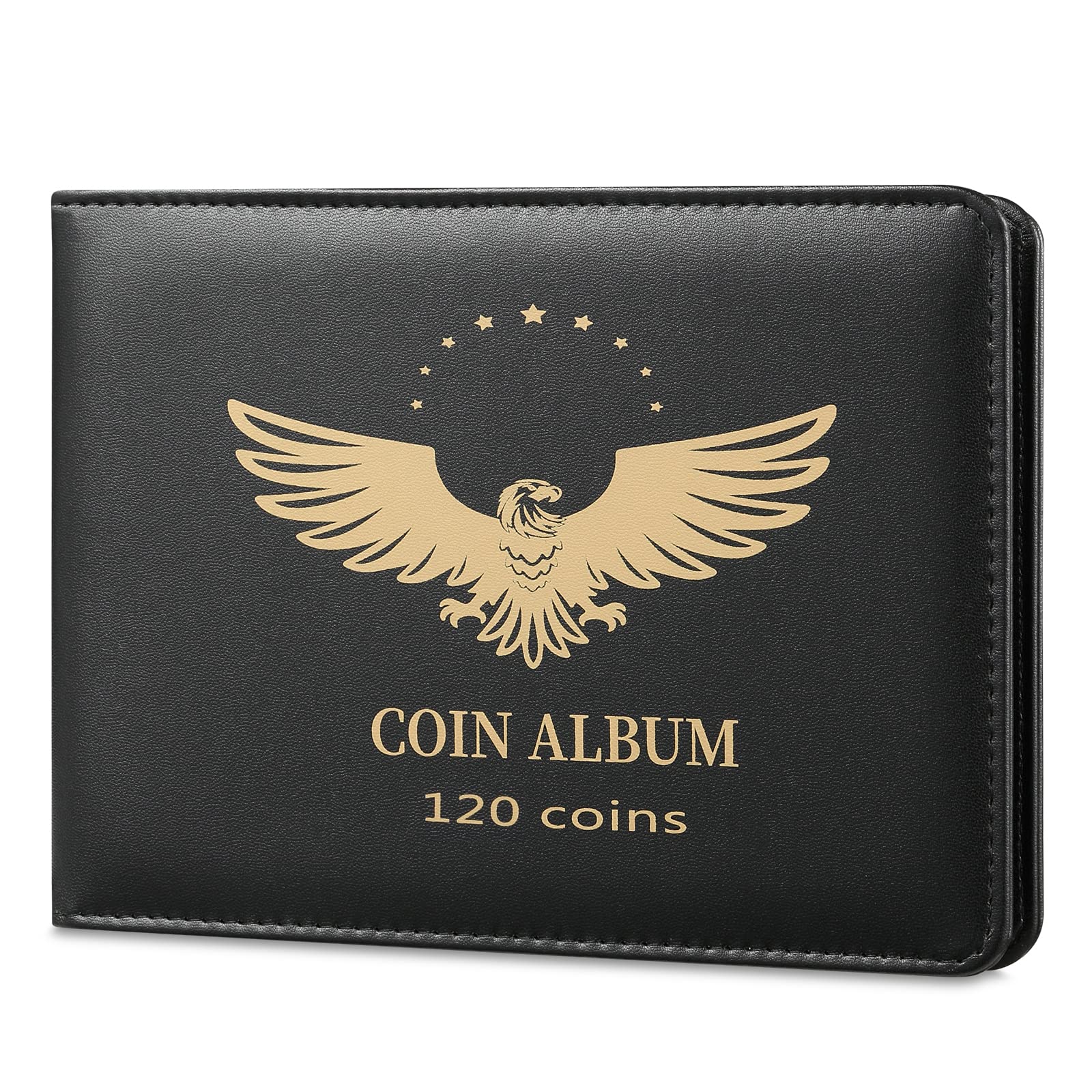 MUDOR Coin Collection Holder Book: PVC-Free 120 Pockets, PU Leather Cover for Half Dollar & Silver Dollar Coins