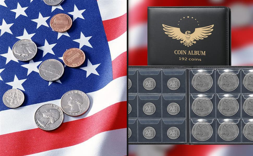 MUDOR Coin Collection Holder Book: PVC-Free 120 Pockets, PU Leather Cover for Half Dollar & Silver Dollar Coins