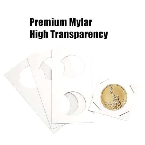 MUDOR Upgraded 200 Pack 2x2 Coin Flips for Dime, Cardboard Mylar Holders - 17.9mm Window