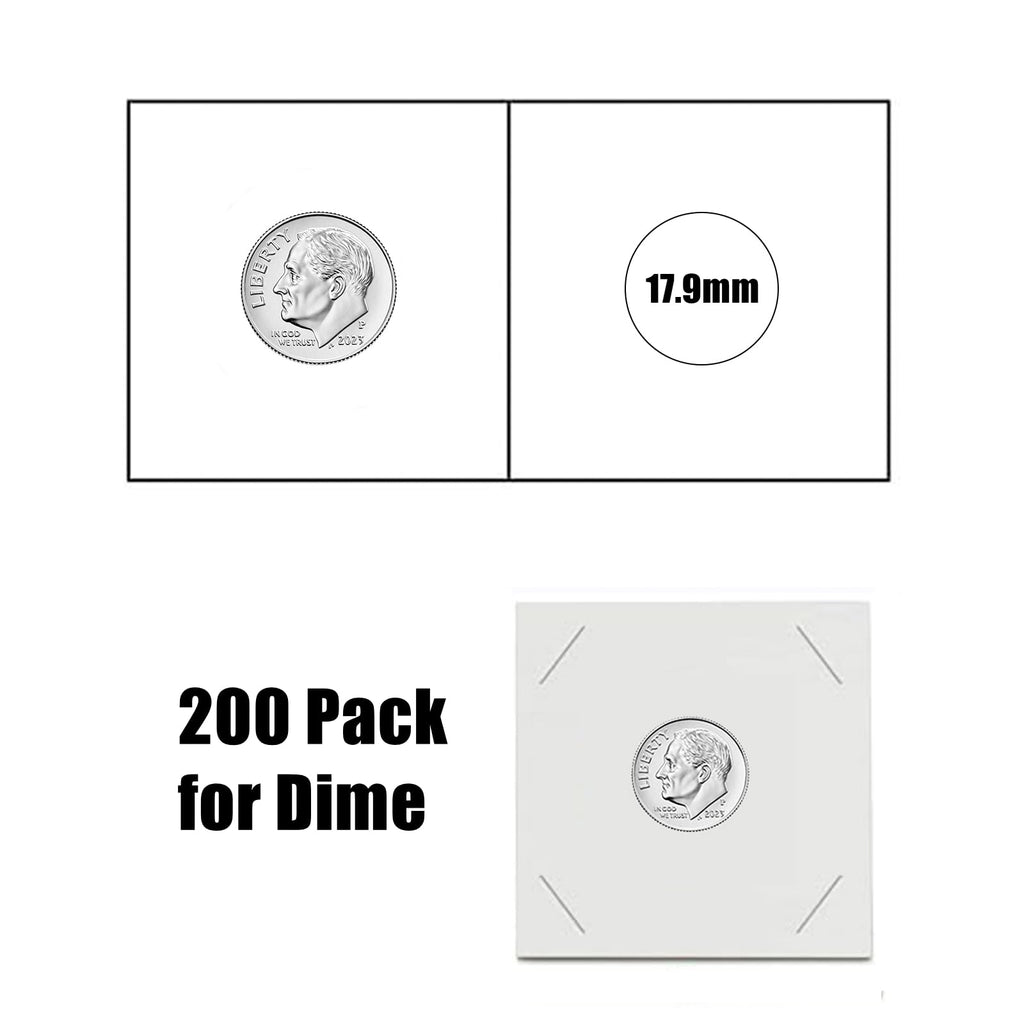 MUDOR Upgraded 200 Pack 2x2 Coin Flips for Dime, Cardboard Mylar Holders - 17.9mm Window