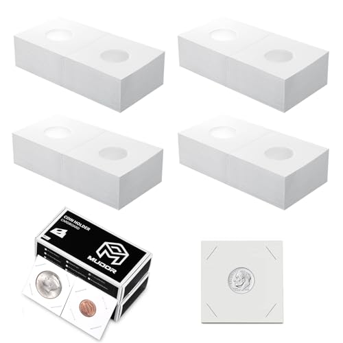 MUDOR Upgraded 200 Pack 2x2 Coin Flips for Dime, Cardboard Mylar Holders - 17.9mm Window