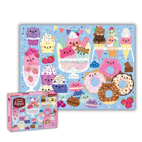 Mudpuppy Cat Cafe 60 Piece Scratch & Sniff Puzzle – Scented Jigsaw with Shaped Pieces