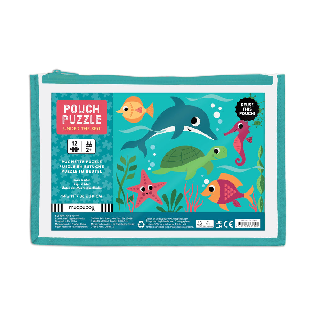 Mudpuppy Under the Sea 12-Piece Puzzle – Colorful Ocean Scene with Reusable Zipper Pouch for Toddlers Ages 2-4