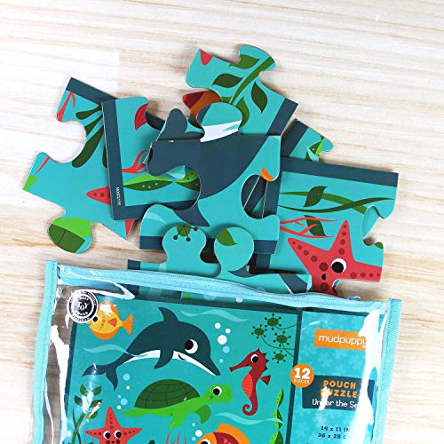 Mudpuppy Under the Sea 12-Piece Puzzle – Colorful Ocean Scene with Reusable Zipper Pouch for Toddlers Ages 2-4