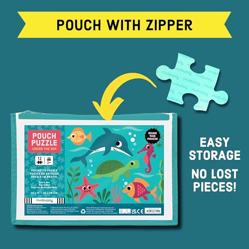 Mudpuppy Under the Sea 12-Piece Puzzle – Colorful Ocean Scene with Reusable Zipper Pouch for Toddlers Ages 2-4