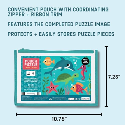 Mudpuppy Under the Sea 12-Piece Puzzle – Colorful Ocean Scene with Reusable Zipper Pouch for Toddlers Ages 2-4