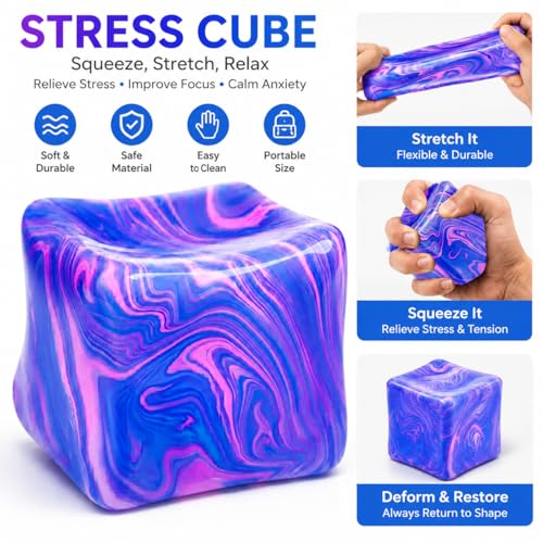 Muhubaih Stress Cube – Blue Slow-Rising Square Fidget Ball for Adults