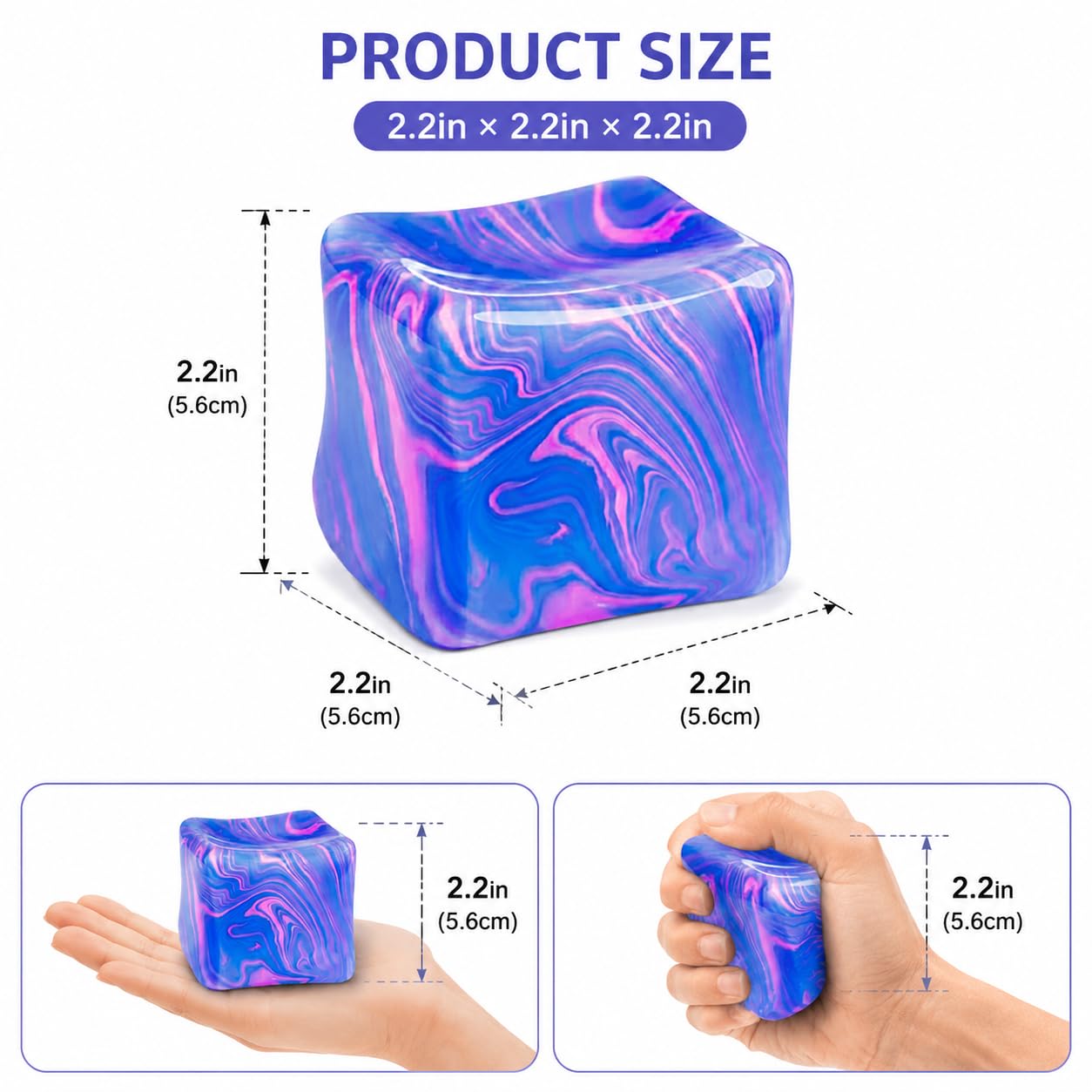 Muhubaih Stress Cube – Blue Slow-Rising Square Fidget Ball for Adults