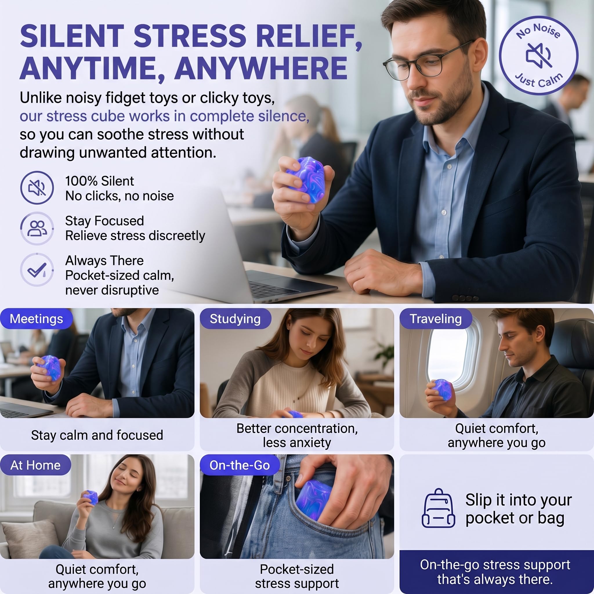 Muhubaih Stress Cube – Blue Slow-Rising Square Fidget Ball for Adults