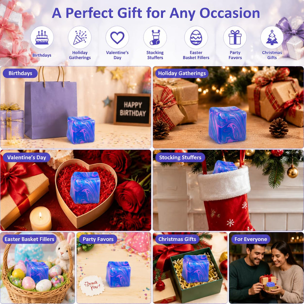 Muhubaih Stress Cube – Blue Slow-Rising Square Fidget Ball for Adults