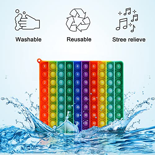Multiplication Table Pop Fidget Toy – 100 Bubbles Silicone Square for Learning Times Tables, Stress Relief, ADHD Focus (Rainbow)