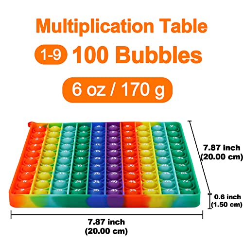 Multiplication Table Pop Fidget Toy – 100 Bubbles Silicone Square for Learning Times Tables, Stress Relief, ADHD Focus (Rainbow)