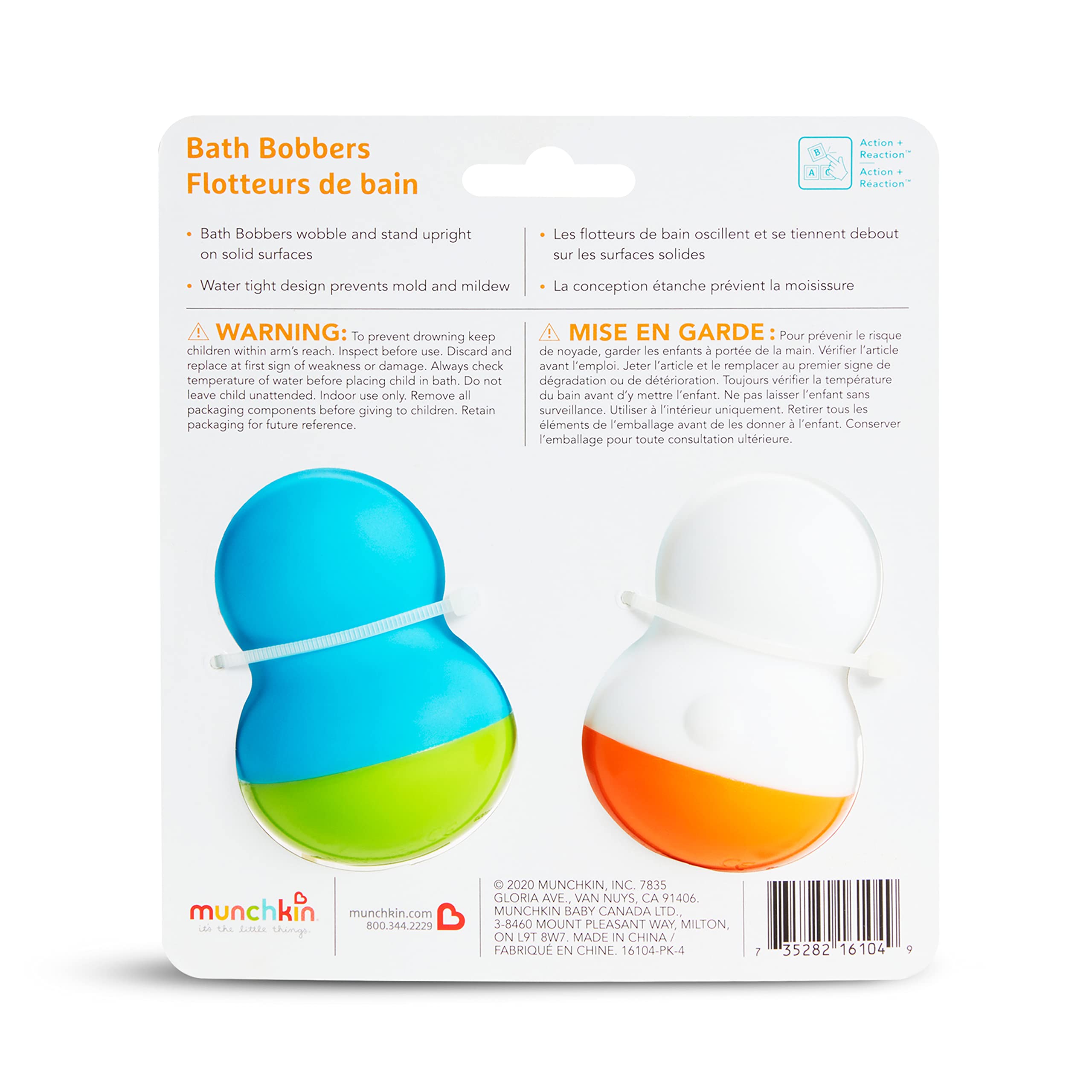 Munchkin Bath Bobbers Polar Bear and Penguin Mold-Free Bath Toys for Babies and Toddlers 6+ Months