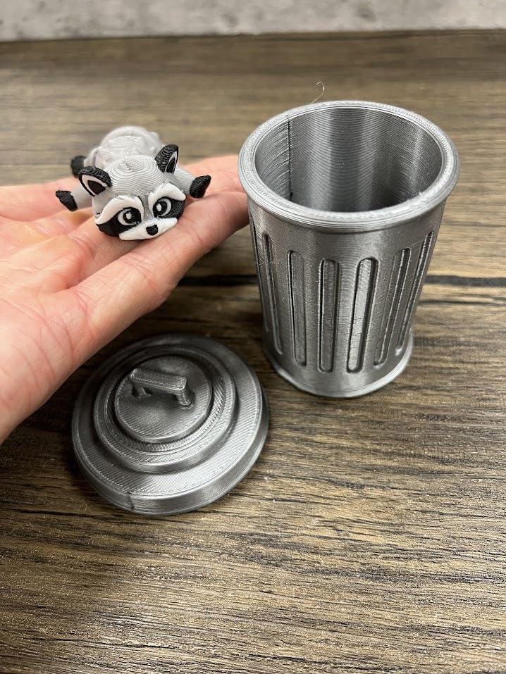 Munnygrubbers Articulating Raccoon Fidget Toy with Trash Can - 3D Printed Poseable Desk Toy